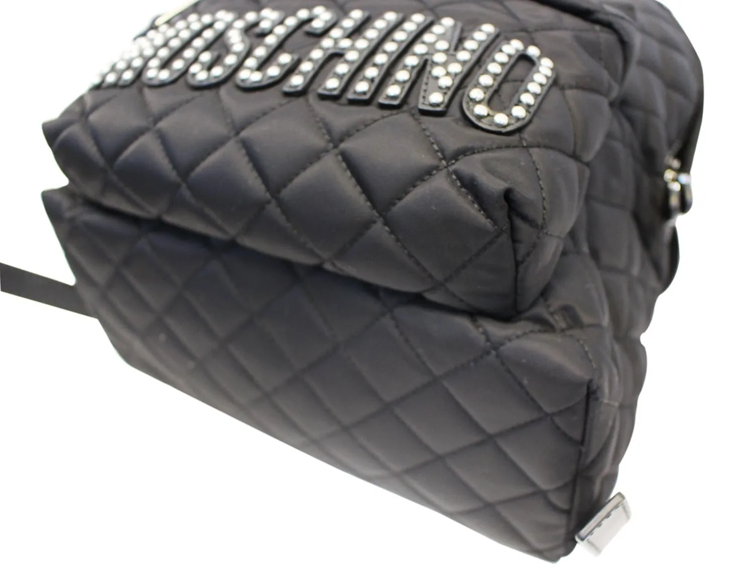 Moschino Women Large Studded Quilted Nylon Black Backpack - Sale
