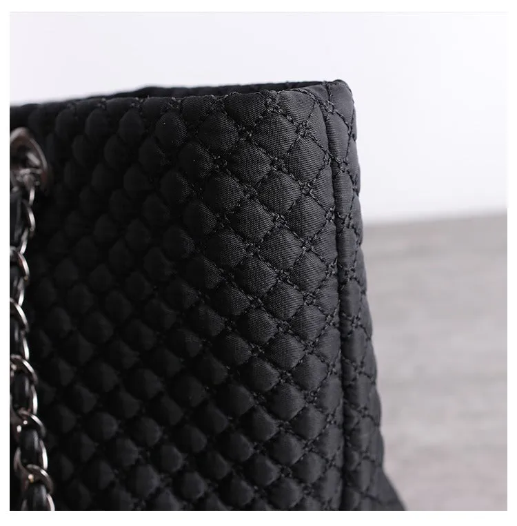 Womens Nylon Diamond Shoulder Bag Womens Black Nylon Chain Shoulder Bag Nylon Chain Purse for Ladies