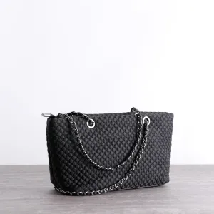 Womens Nylon Diamond Shoulder Bag Womens Black Nylon Chain Shoulder Bag Nylon Chain Purse for Ladies
