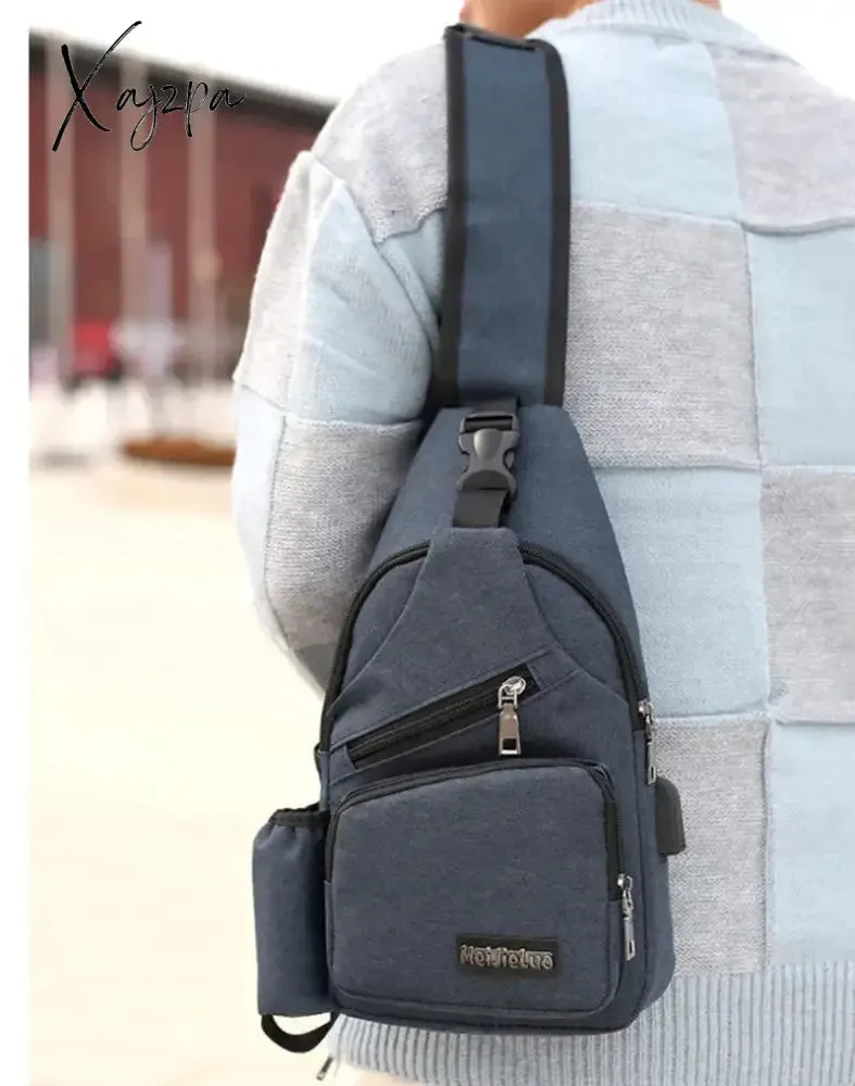 Xajzpa - Unisex External USB Charge Chest Bags Male Men Chest Waist Pack Antitheft Travel Crossbody Bags For Men Sling Shoulder Bag